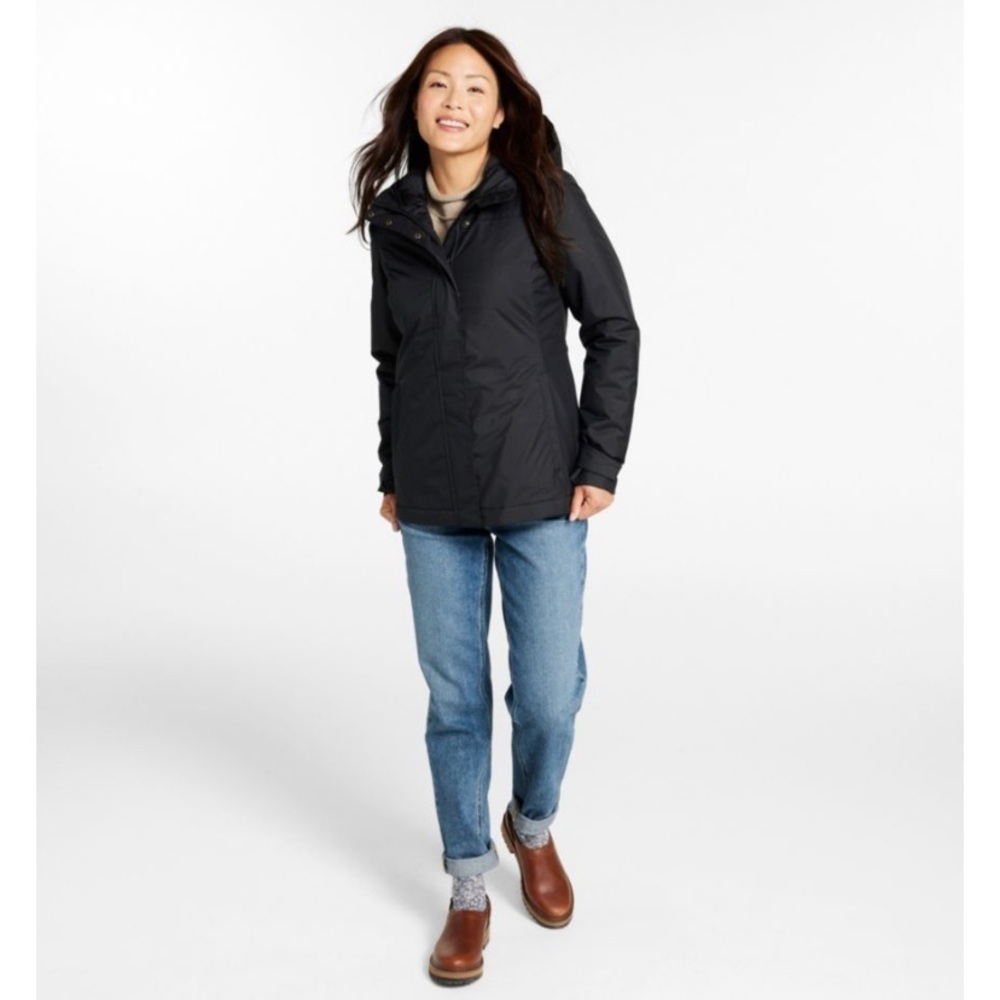L.L.Bean Women's Winter Warmer Black Fleece Lined Warm Jacket Coat Hood 2X